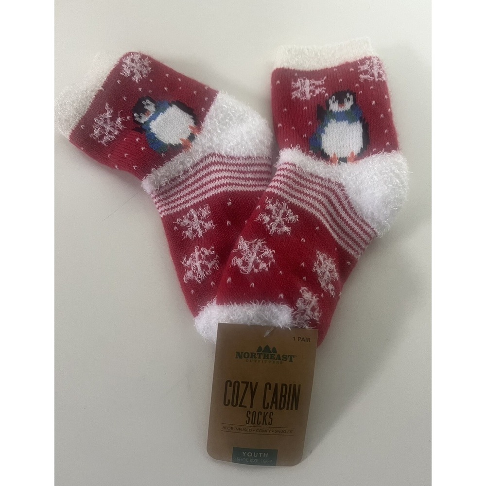 NORTHEAST OUTFITTERS Girls COZY CABIN FUZZY Penguins CREW SOCKS SIZE‎ 10K-4